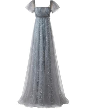 Gemy Maalouf Sequin-Embellished Puffed-Sleeve Maxi Dress - White