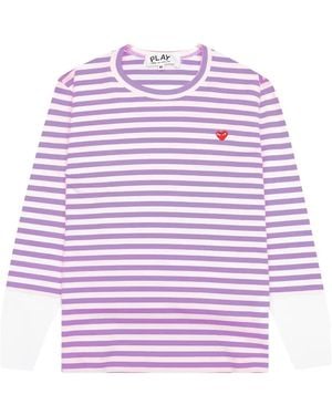 COMME DES GARÇONS PLAY Striped Logo-Patch T-Shirt - Pink