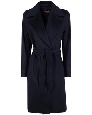 Max Mara Doppelreihiger Mantel Mit Gürtel - Blau