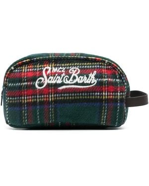 MC2 Saint Barth Logo-Embroidered Tartan-Check Wash Bag - Black