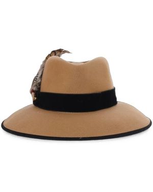 ALEXIA ALVAREZ DE TOLEDO Feather-Embellished Velvet-Trim Hat - Natural