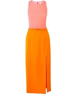 Carolina Herrera Crew-Neck Belted Midi Dress - Orange