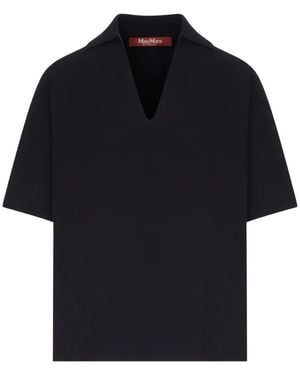 Max Mara Oncia V-Neck Short-Sleeve Polo-Collar T-Shirt - Blue