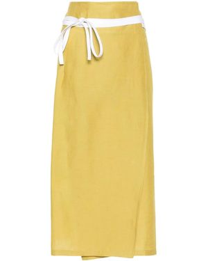 Fabiana Filippi Wraparound Linen Midi Skirt - Yellow