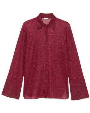 Oséree Glitter-Embellished Bell-Sleeve Shirt - Red