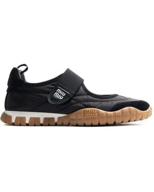 Miu Miu Ballerines Tyre En Daim Et Tissu Technique - White