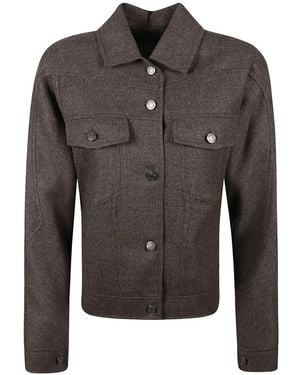 Max Mara Button-Up Shirt Bomber Jacket - Grey