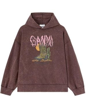 Ganni Graphic-Print Hoodie - Brown