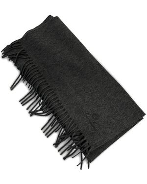 Loro Piana Fringed Embroidered-Logo Scarf - Black