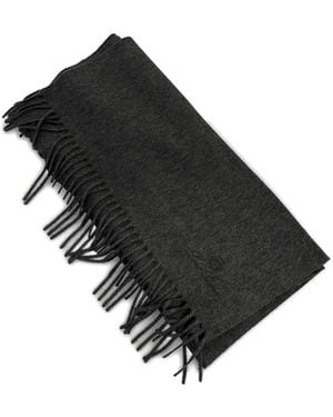 Loro Piana Écharpe Frangée À Logo Brodé - Noir