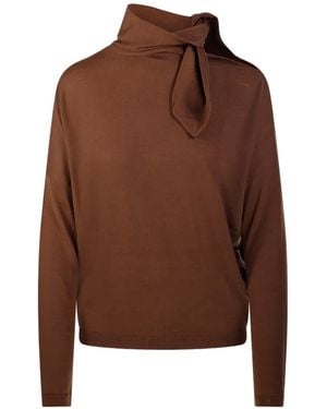 Nude Tie-Neck Cut-Out Sweater - Brown