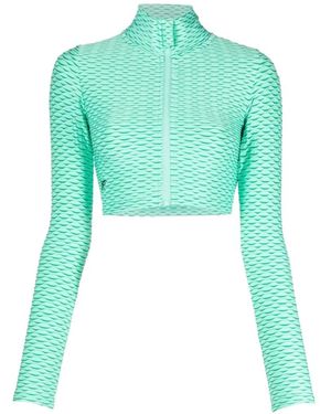 Tessitura Body Couture 3D Texture Zip-Up Cropped Track Jacket - Green