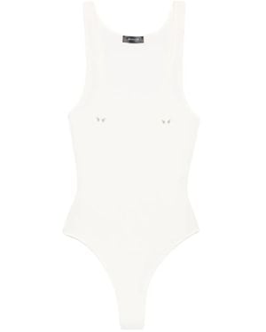 Mugler Scoop-Neck Embellished Bodysuit - White
