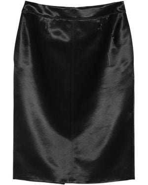 Saint Laurent Satin-Effect Cassandre-Charm Midi Skirt - Black