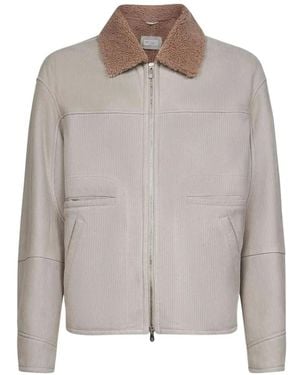 Brunello Cucinelli Zip shearling-collar jacket - Grau
