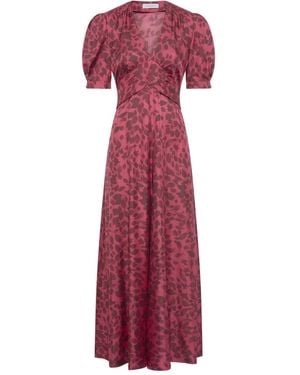 Gabriela Hearst Larkin Puffed-Sleeves Floral Midi Dress - Purple