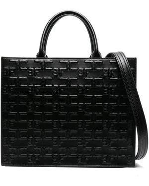 Elisabetta Franchi Bold Monogram Large Shopper Bag - Black