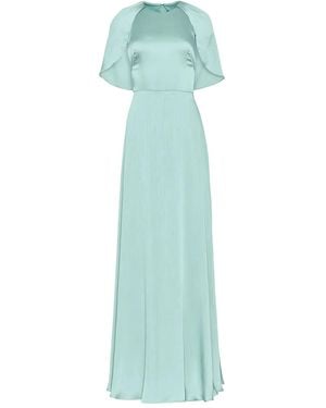 Lela Rose Capele-Sleeve Plissé Gown - Blue