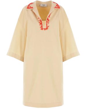 Fendi Robe En Coton À Perles Brodées - Blanc