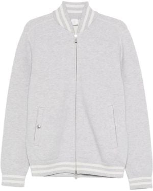 Eleventy Stripe-Trim Wool Bomber Jacket - White