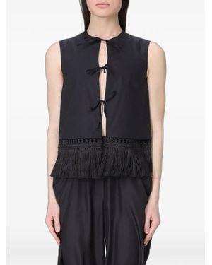 Ter Et Bantine Gilet À Franges Et Liens À Nouer Sur Le Devant - Blue
