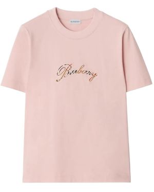 Burberry T-Shirt En Coton À Logo Incurvé - Rose