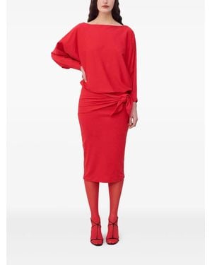 LAMIA LAGHA Tie-Detail Long-Sleeve Midi Dress - Red