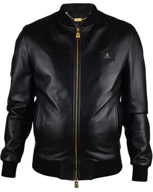 Billionaire Logo-Patch Leather Jacket - Black