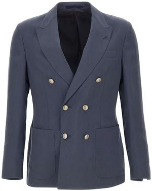 Eleventy Double-Breasted Patch-Pockets Blazer - Blue