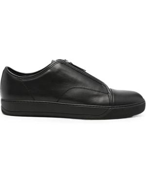 Lanvin Zip-Front Leather Sneakers - Black