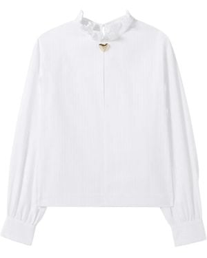 Claudie Pierlot Heart-Embellished Striped Blouse - White