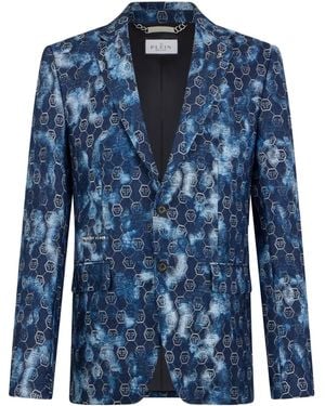 Philipp Plein Jacquard-Monogram Blazer - Blue