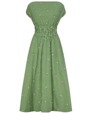 Lela Rose Gestreiftes Kleid mit Stickerei - Grün
