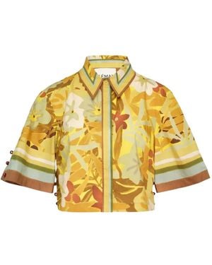 ALÉMAIS Maxi Cropped Floral-Print Shirt - Metallic