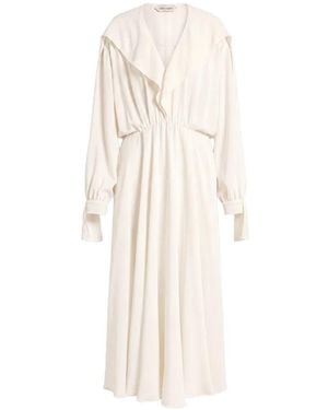 Alberta Ferretti Midi-Jurk Met Ruches En Ceintuur - Wit