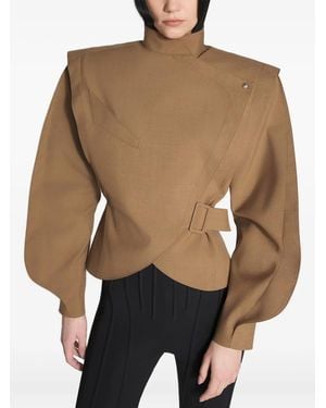 Mugler ドレープショルダージャケット - ブラウン
