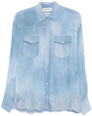 ERMANNO FIRENZE Chest-Pocket Lace-Detail Shirt - Blue