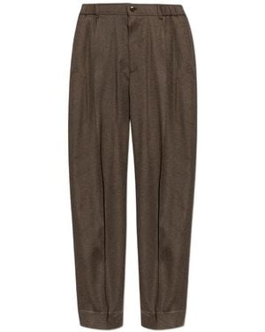 Brioni Pantalon En Laine À Design Plissé - Brown