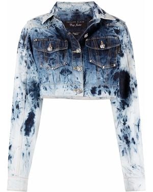Philipp Plein Bleached-effect Cropped Denim Jacket - Blue