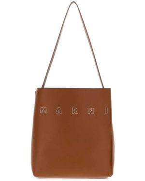 Marni Embroidered-Logo Tote Bag - Brown