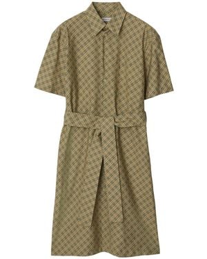 Burberry チェック シャツワンピース - グリーン