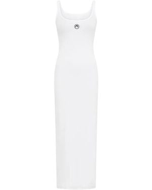 Marine Serre Moon Logo Ribbed Jersey Dress - White