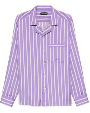 Tom Ford Striped-Pattern Chest-Pocket Shirt - Purple
