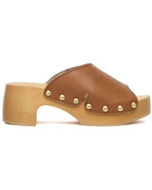 Scholl Studded Leather Sandals - Brown