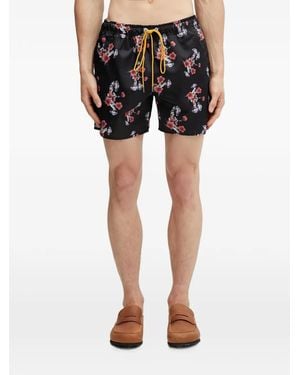 Rhude Floral-Print Drawstring Swim Shorts - Black