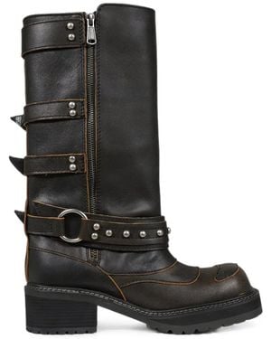 VACANT Archive Ivan Buckle-Strap Mid-Calf Boots - Black