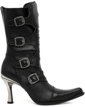 New Rock 100Mm Buckle-Detail Pointed-Toe Boots - Black
