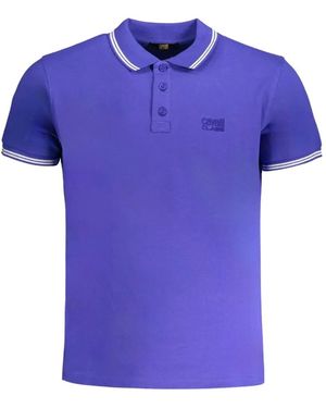 Roberto Cavalli Logo-Embroidered Ribbed-Trim Polo Shirt - Blue