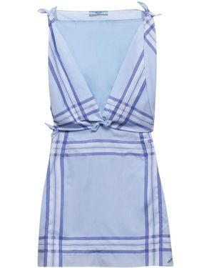 Prada Checked Cotton Minidress - Blue
