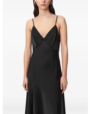 AllSaints Robe Longue À Fines Bretelles Fini Satin - Black